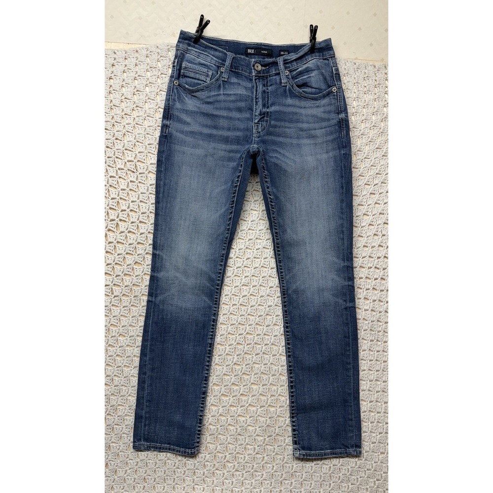 BKE Buckle Mason Jeans Mens 29x32 Blue Denim Slim Straight Embroidery Pockets‎